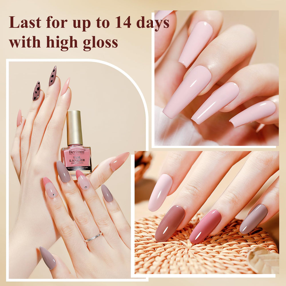 Bevimee air-dry formula shown for quick at-home manicures.