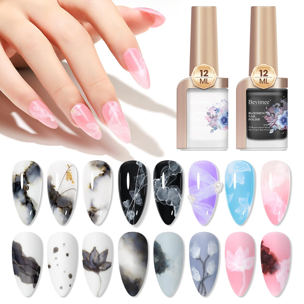 Bevimee Blooming Gel White Marble Ink for delicate, luminous nail designs.