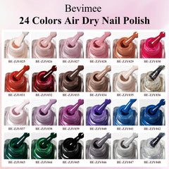 Bevimee nail polish bottles close-up showing round brush for smooth application.