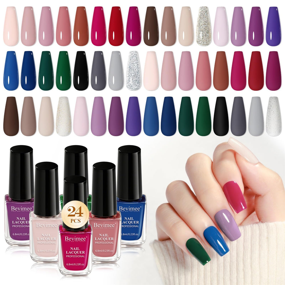Bevimee Quick Dry Nail Polish Set with 24 colors for versatile manicures.