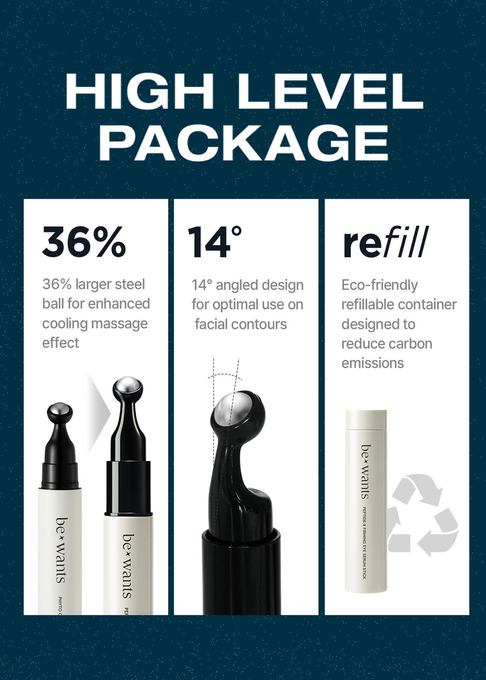 BE+WANTS Cooling metal tip enables gentle, soothing application.