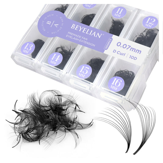 BEYELIAN premade fans pack 500; dense volume for efficient lash sets.