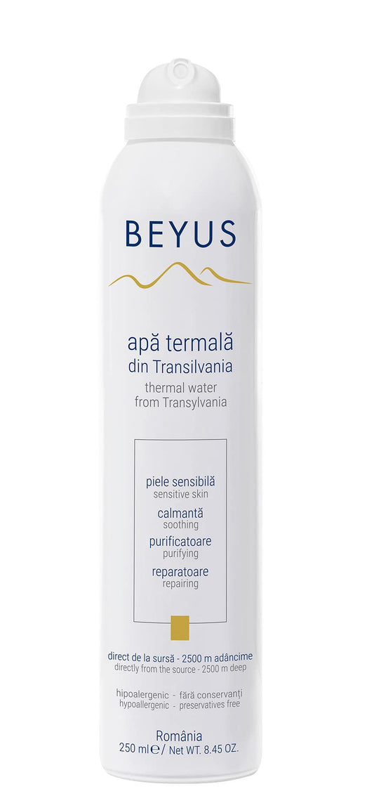 Beyus Transylvania Thermal Water delivers a 360-degree mist for quick facial refreshment.