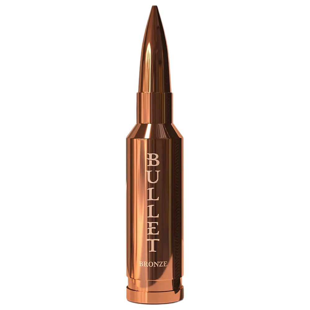Bharara Beauty Bullet Bronze bottle highlights woody-aromatic notes for confident daily wear.