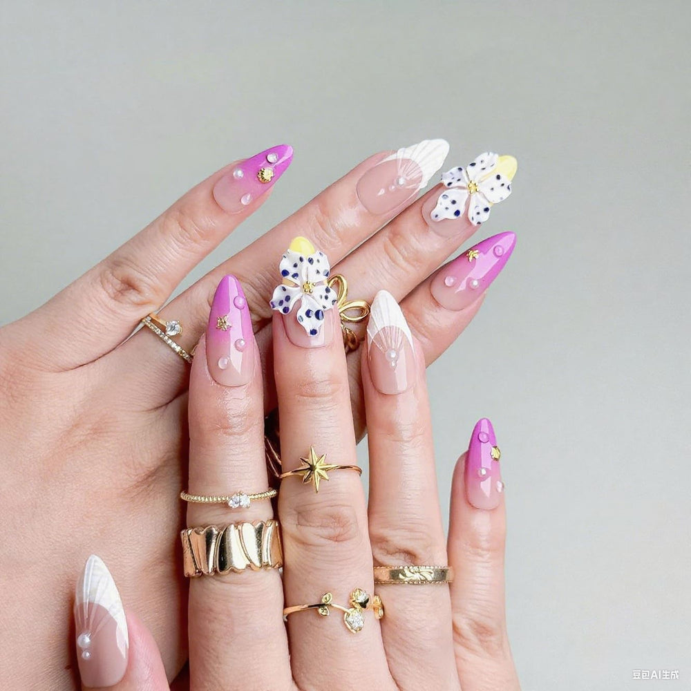 BHOOKA Almond-shaped mid-length press-on nails for comfortable wear.