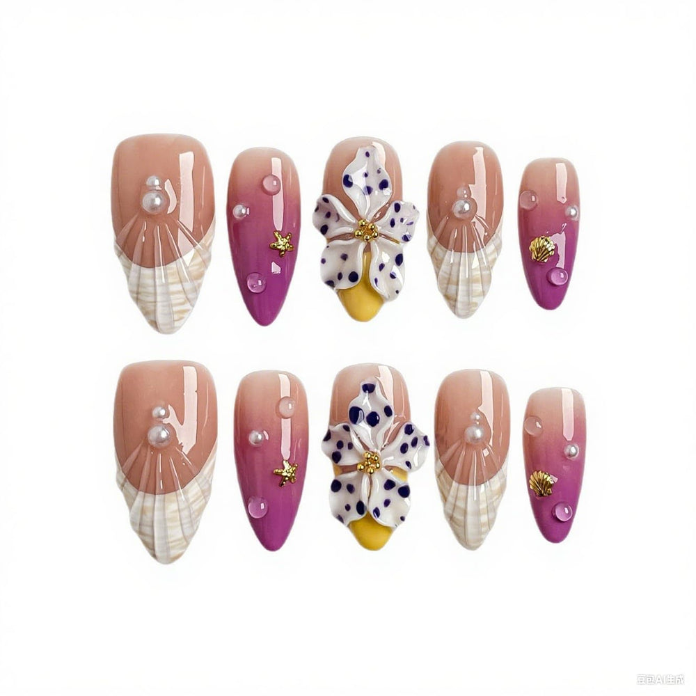 BHOOKA Pearl and flower design nails for elegant daily wear.