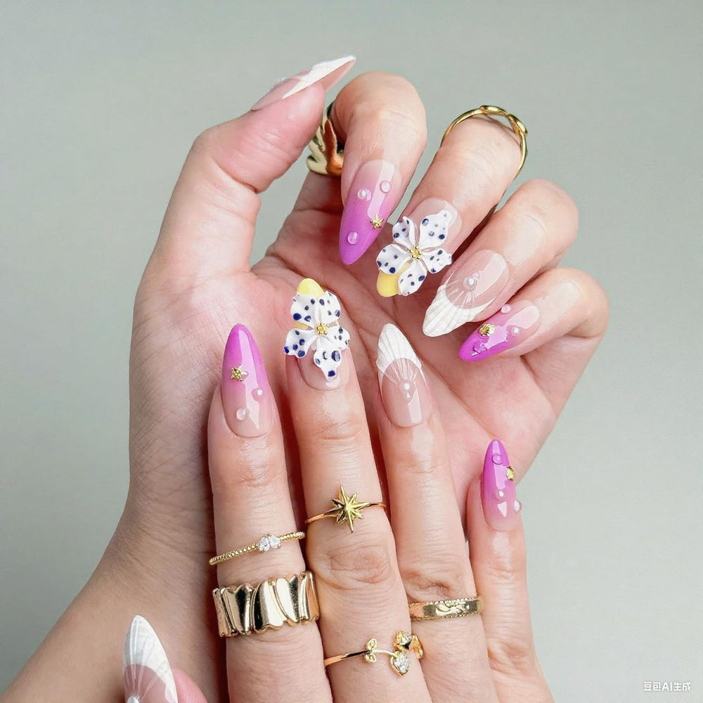 BHOOKA Purple gradient French-tip nails for versatile, stylish looks.