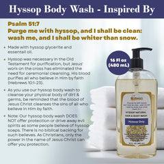 BIBLE N Beautyoils hyssop body wash pump view showing moisturizing formula for all skin types.