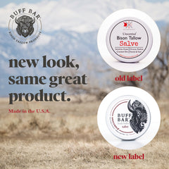 Ingredients list: bison tallow, beeswax, shea butter, jojoba oil.