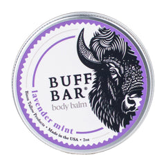 Big Crazy Buffalo Buff Bar Balm lavender mint jar close-up for hydration.