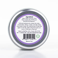 Buff Bar Balm packaging showing natural ingredients and brand heritage.