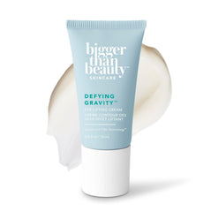 Bigger Than Beauty Defying Gravity eye lifting cream jar with silky texture and hydration.