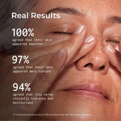 Bigger Than Beauty serum texture on skin demonstrating fast absorption and a silky finish.