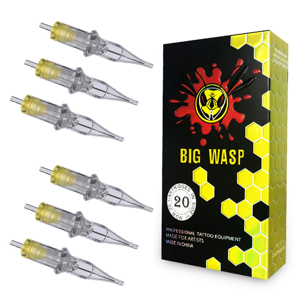 BIGWASP 4th Gen 1203RS tattoo cartridge with yellow back cover for precise shading
