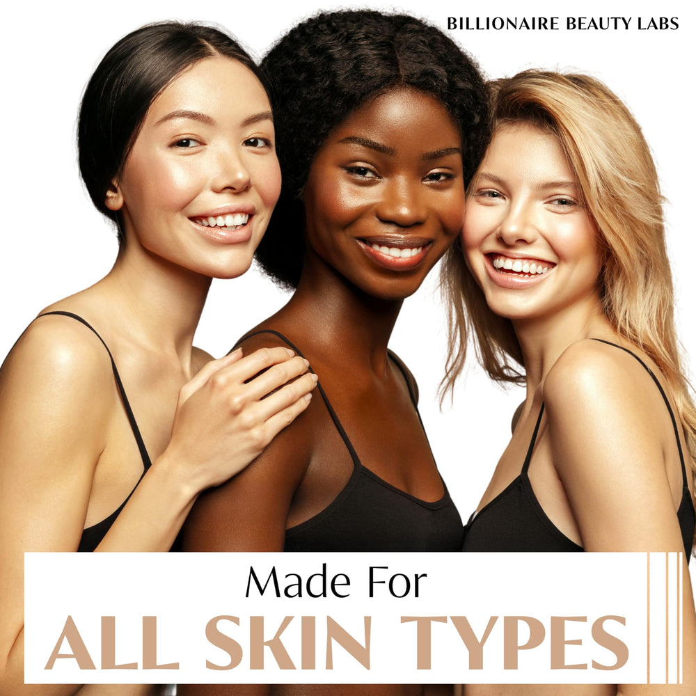 Billionaire Beauty Labs fragrance-free cream on skin promotes calm, refreshed appearance.