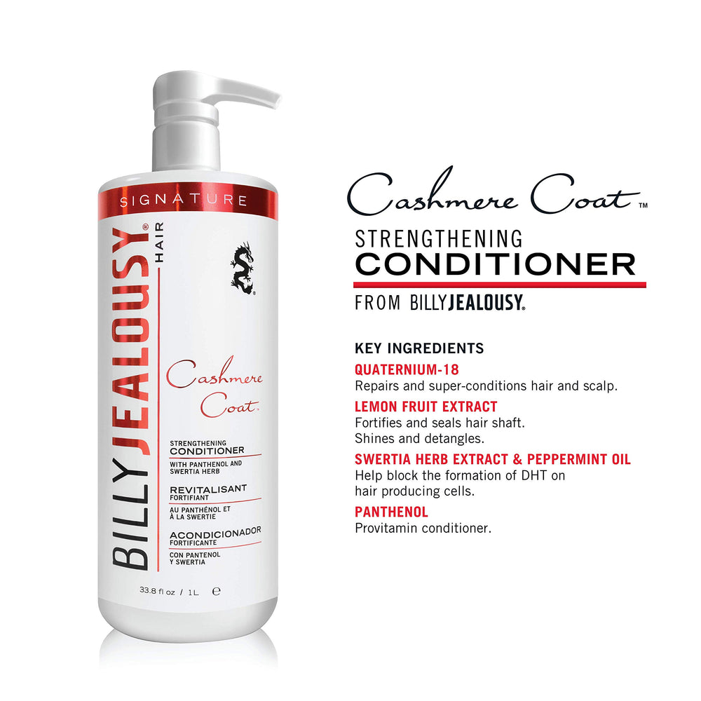 Applying Billy Jealousy Cashmere Coat to wet hair during routine.