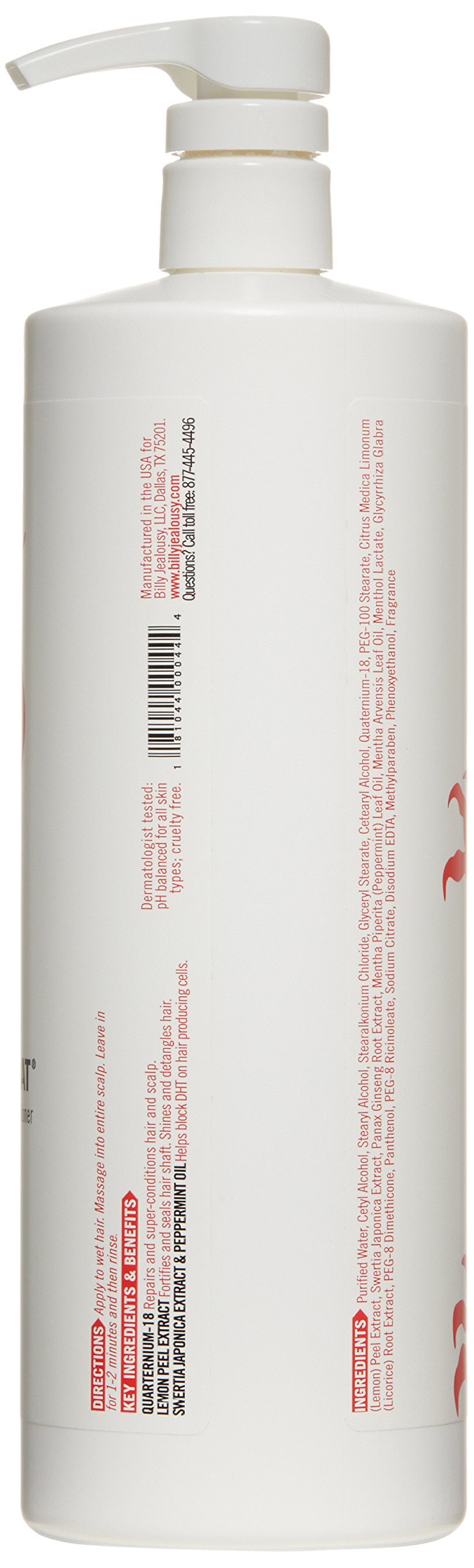 Close-up of product label on Billy Jealousy Cashmere Coat showing DHT blockers.