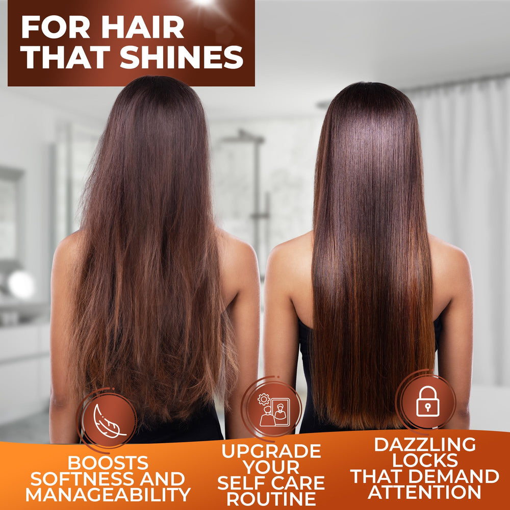 BINGO Hair Care frizz-control application shows smoother strands with argan oil.