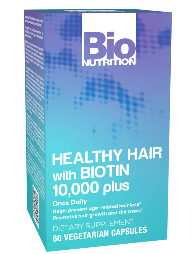 Bio Nutrition Healthy Hair Biotin Vegi-Caps front view supports healthier hair