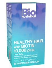 Bio Nutrition Healthy Hair Biotin Vegi-Caps front view supports healthier hair