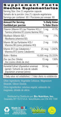 Bio Nutrition Healthy Hair Biotin Vegi-Caps nutrition facts panel communicates vitamin content