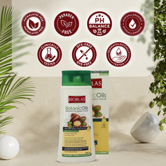 BIOBLAS Argan Oil & Organic Olive Oil Shampoo bathroom setup suggests easy routine enhancement.