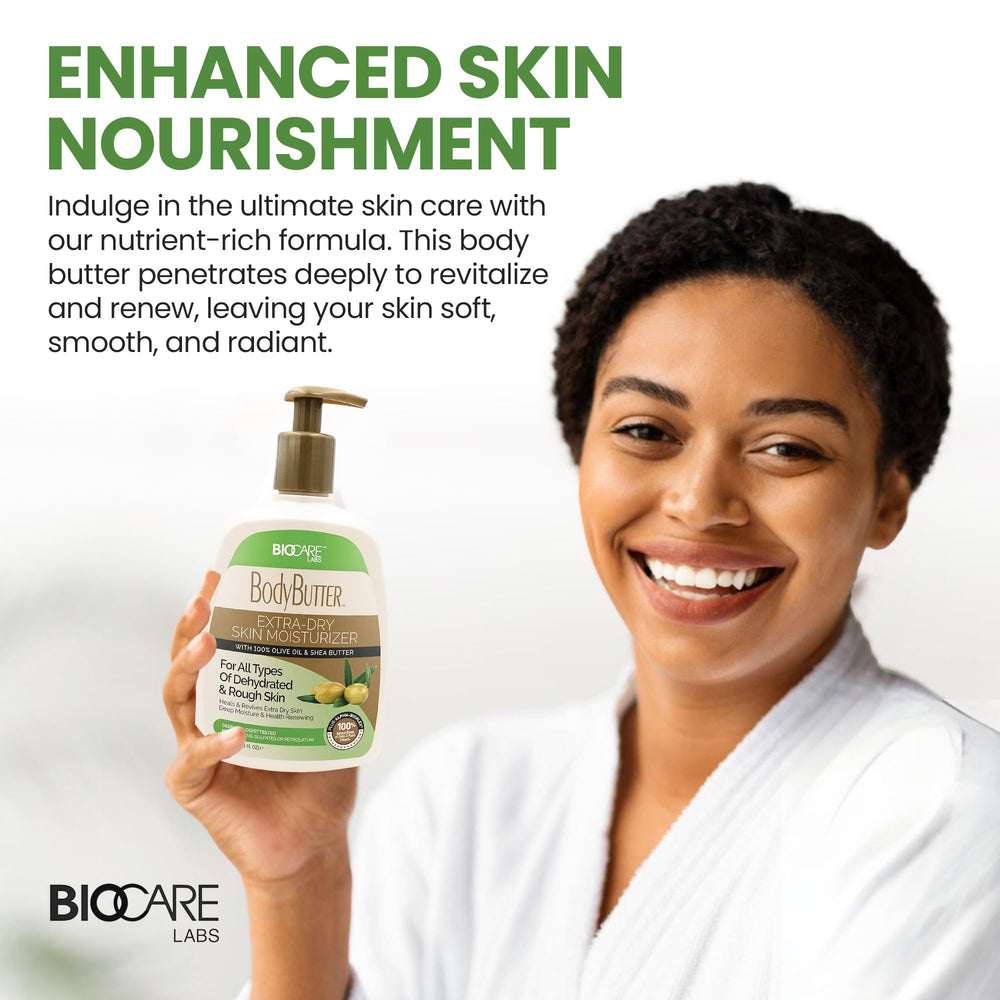 Biocare Labs Sheabutter and Olive Oil ingredients displayed to highlight nourishing formula.