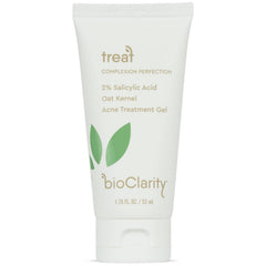BioClarity Acne Treatment Gel bottle shows milky formula for gentle, effective care.