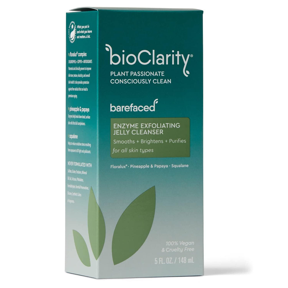 BioClarity Exfoliating Jelly Cleanser packaging highlights clean ingredients