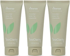 BioClarity Face Cleanser bottle closeup, showcasing gentle vegan formula for sensitive skin.