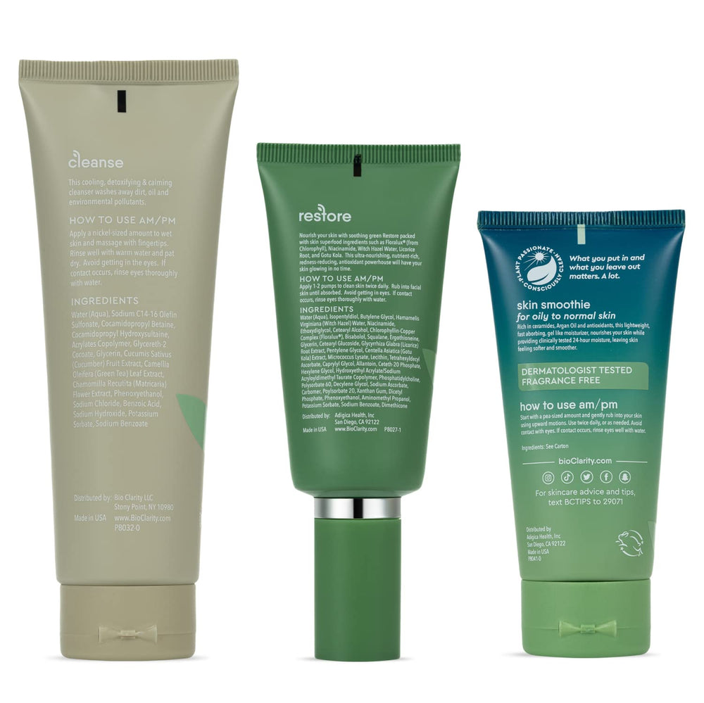 BioClarity flat lay three step system in minimal packaging.