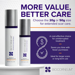 BIOCORNEUM for keloid and hypertrophic scars for a smoother look.