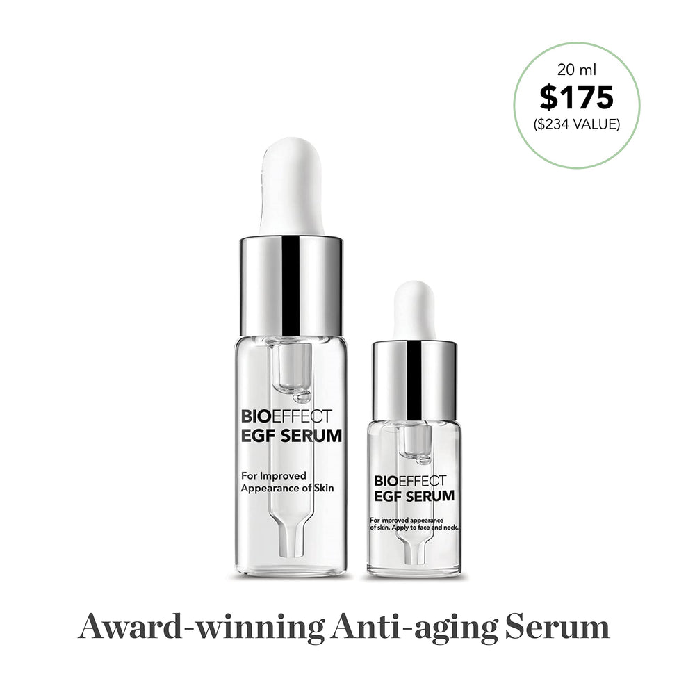 Bioeffect EGF Serum glass bottle emphasizes premium, compact design.