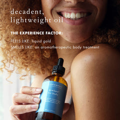 Bioelements Dewluxe Body Oil with sea kale detail hinting at dewy hydration