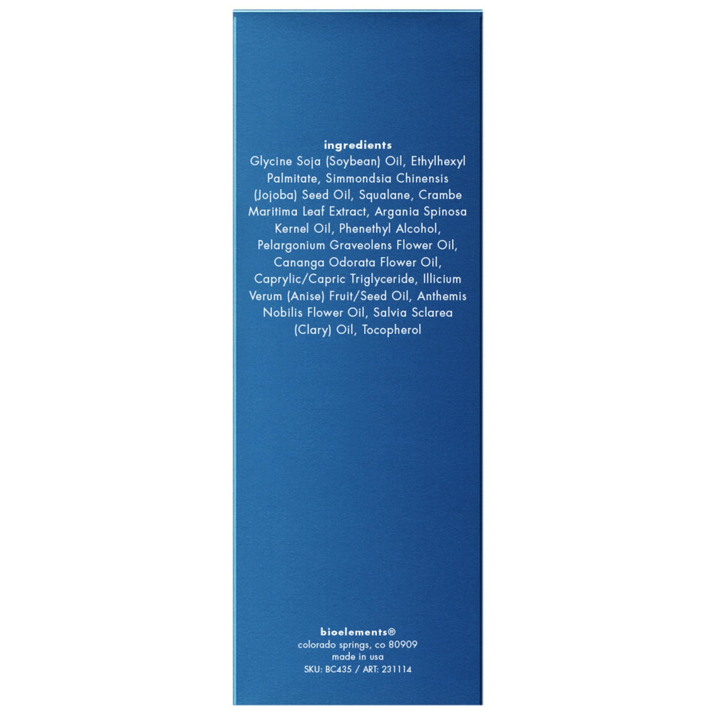 Bioelements Dewluxe Body Oil texture shot emphasizes lightweight liquid gold for daily body care