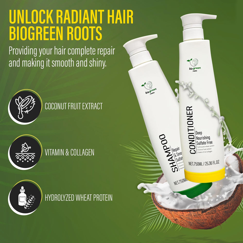 BIOGREEN ROOTS conditioner bottle application for deep hydration and detangling