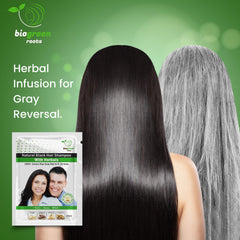 BIOGREEN ROOTS natural black color shampoo application on dry hair