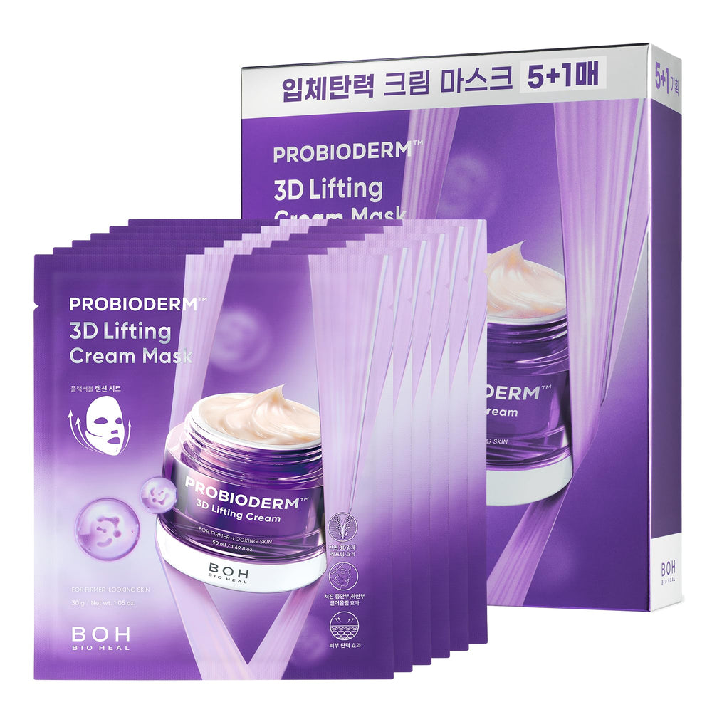 BIOHEAL BOH Probioderm 3D Lifting Cream Mask pack shot showing six-sheet set for contour definition