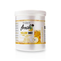 Biokera Natura Fresh Yellow Shot Mask closeup highlighting brightening, revitalizing use.