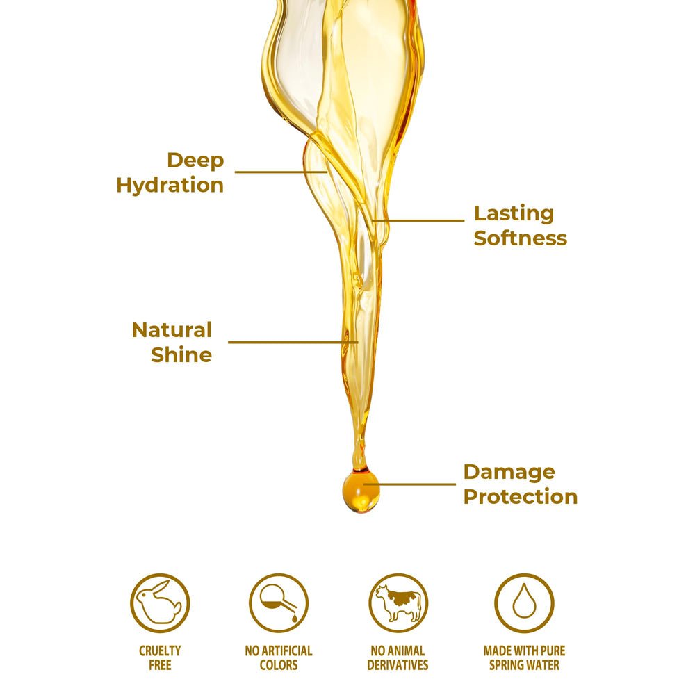 Bioland Argan Oil Shampoo closeup shows smooth hair texture after use.