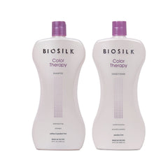 BioSilk Color Therapy Shampoo bottle demonstrates color protection and silky shine.