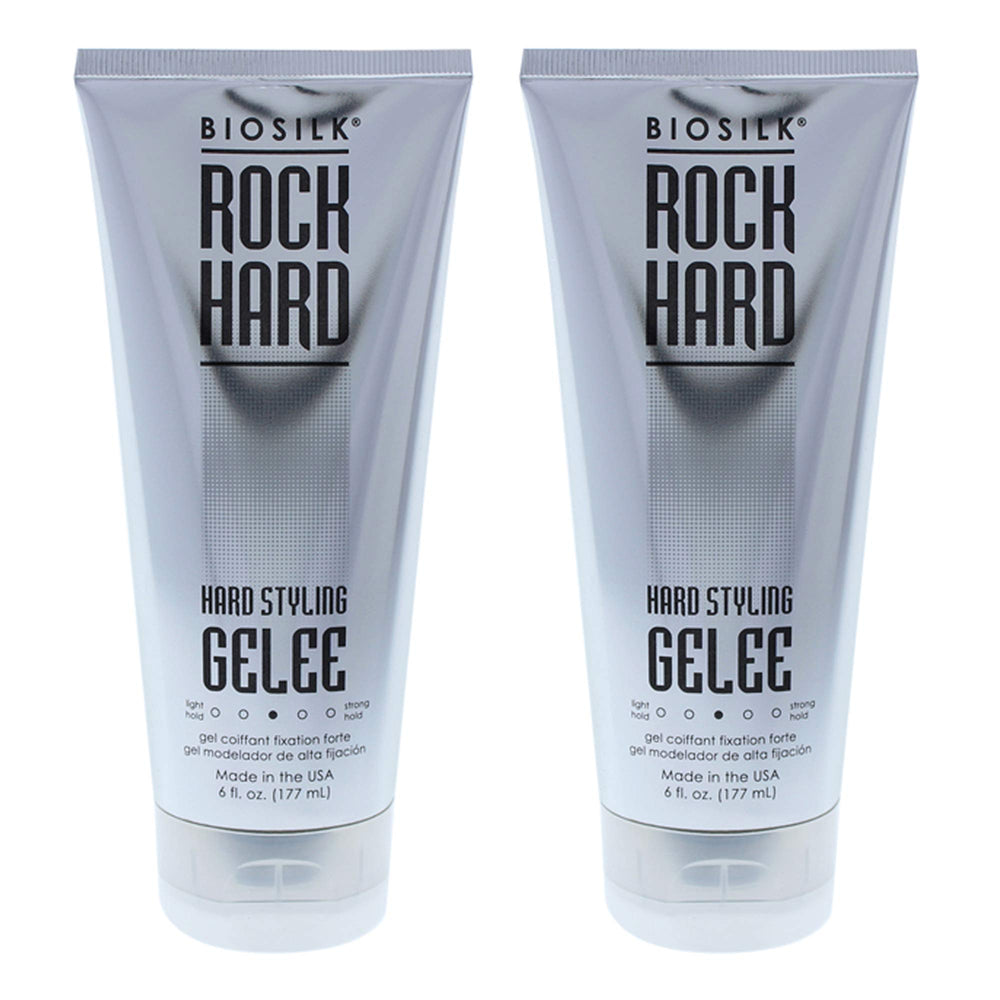 BioSilk Rock Hard Gel bottle for strong hold and flexible shine, ideal for unisex styling.
