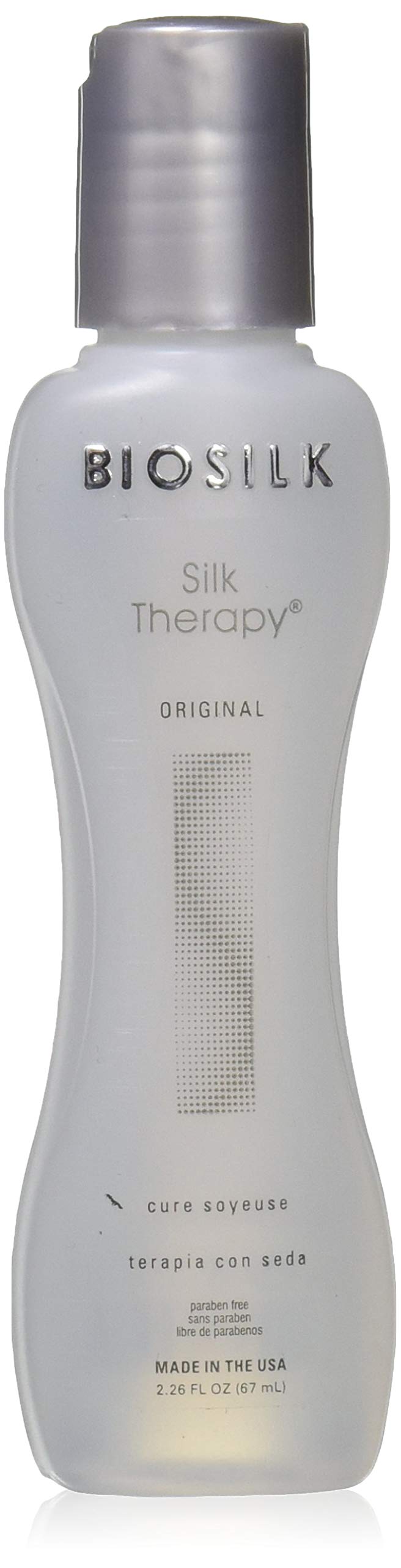 BioSilk Silk Therapy bottle front highlights premium leave-in hair care.
