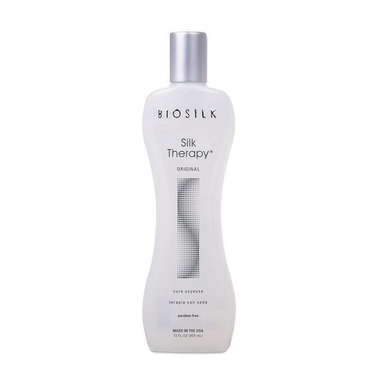 BioSilk Silk Therapy Original bottle with shine-boosting leave-in care for all hair types.