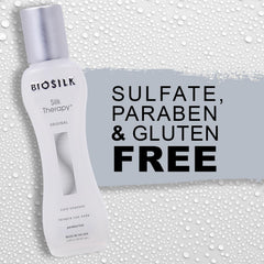 BioSilk Silk Therapy Original hair-application scene demonstrates quick shine on wet or dry hair.