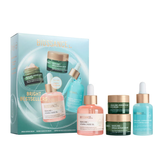 BIOSSANCE Rose Oil bottle showing brightening, hydrating skin benefits.
