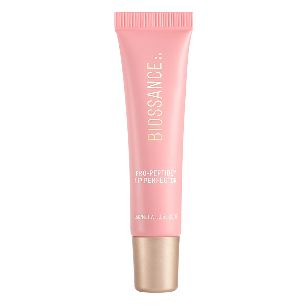 BIOSSANCE Pro-Peptide Lip Perfector bottle gloss delivers hydration with a pink glow.