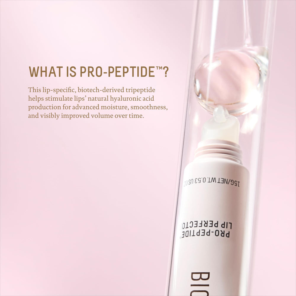 BIOSSANCE Pro-Peptide Lip Perfector glassy finish shot on lips.
