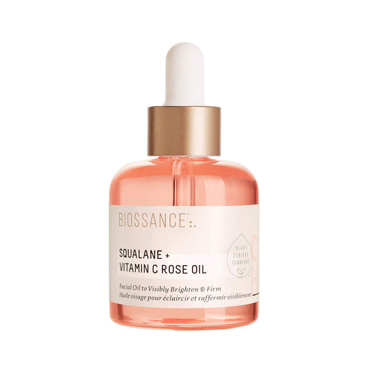 BIOSSANCE Squalane plus Vitamin C Rose oil bottle showing radiance potential