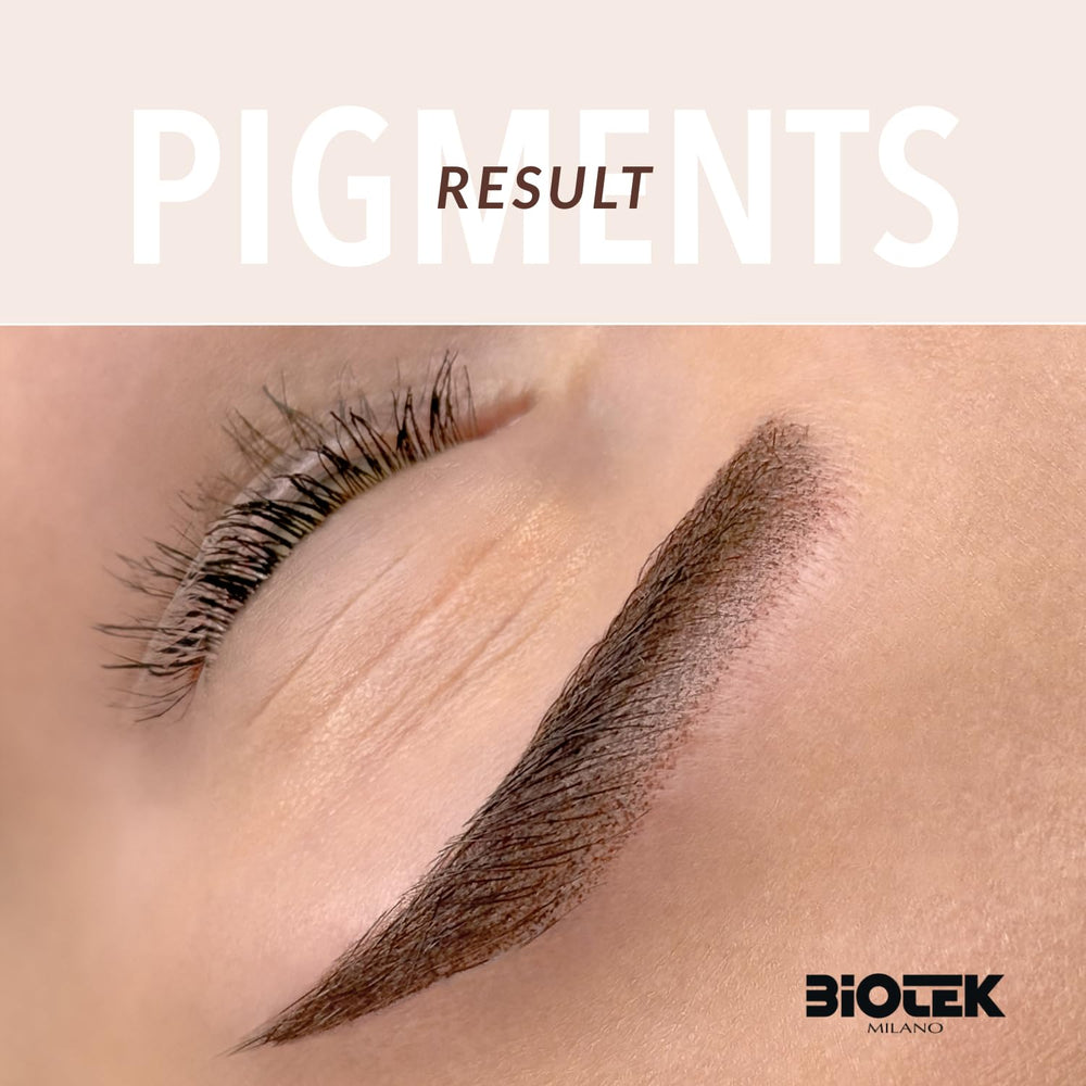 Biotek brow pigment in use in studio for precise, pixel-like shading.